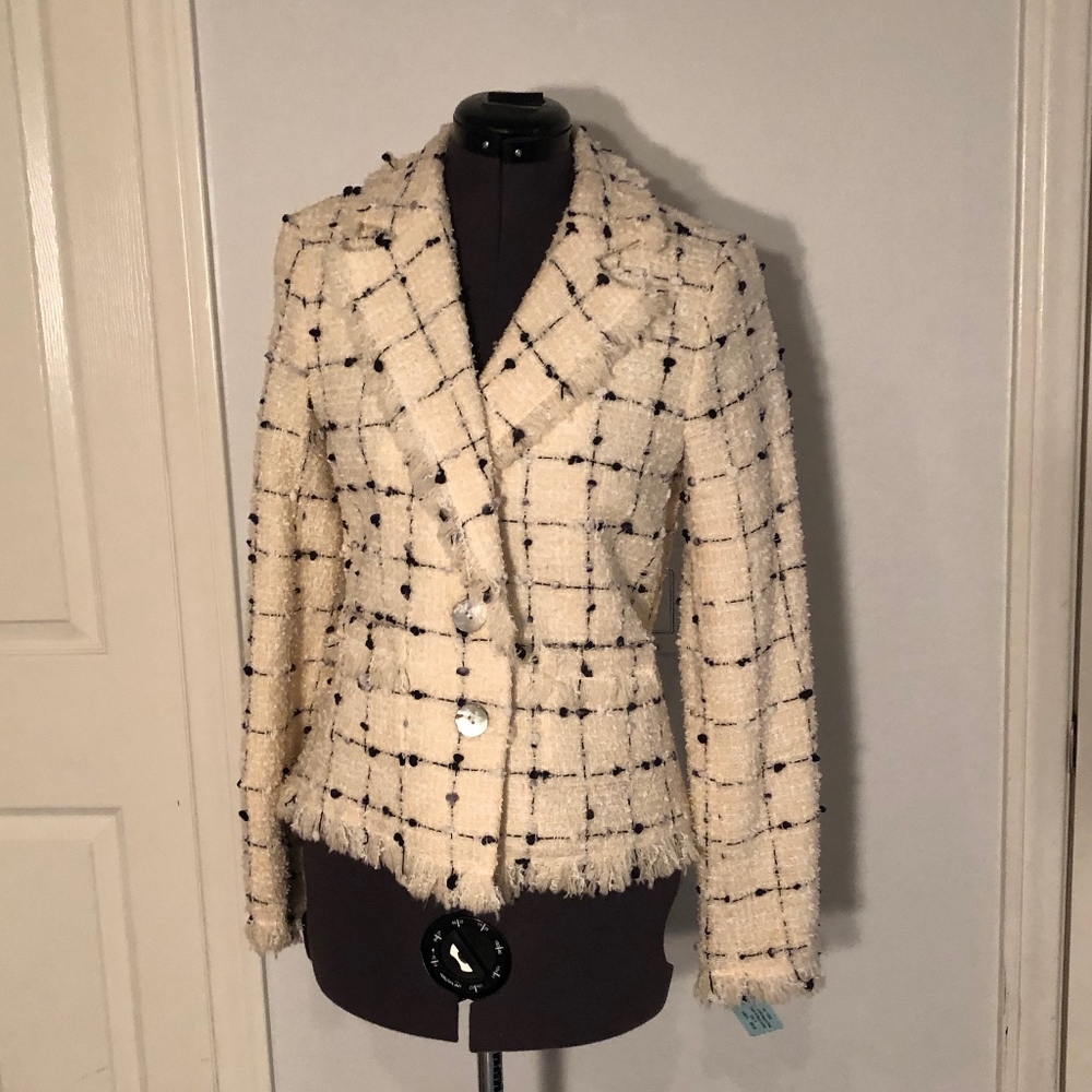 Cream and Black Boucle Blazer